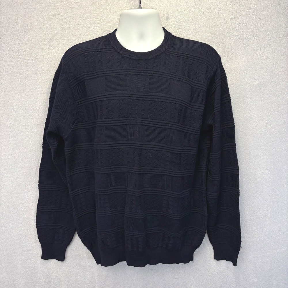 Giorgiolini Textured Knit Sweater Made in Italy Mens Large Navy Blue Wool Blend
